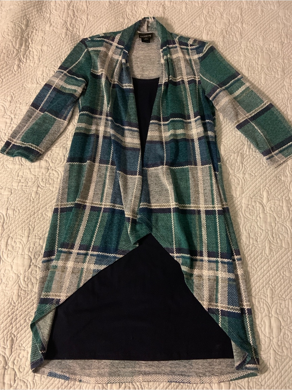 Y2K Enfocus Studio Plaid Cardigan Layer Open-Front Dress